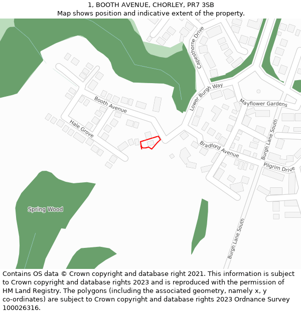 1, BOOTH AVENUE, CHORLEY, PR7 3SB: Location map and indicative extent of plot