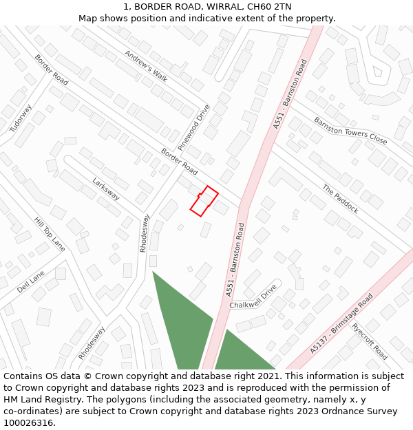 1, BORDER ROAD, WIRRAL, CH60 2TN: Location map and indicative extent of plot