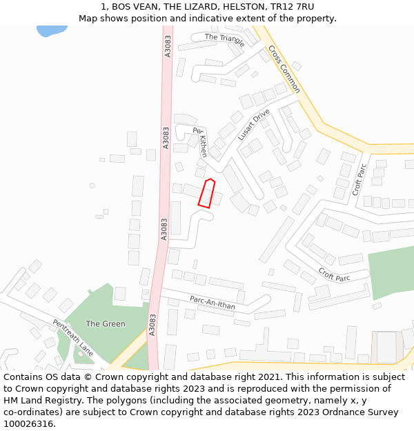 1, BOS VEAN, THE LIZARD, HELSTON, TR12 7RU: Location map and indicative extent of plot
