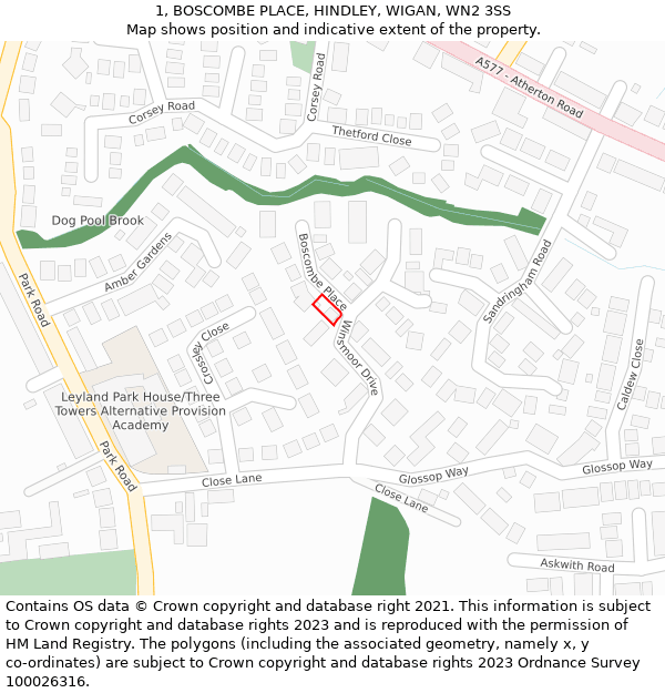 1, BOSCOMBE PLACE, HINDLEY, WIGAN, WN2 3SS: Location map and indicative extent of plot