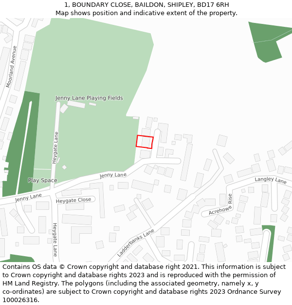 1, BOUNDARY CLOSE, BAILDON, SHIPLEY, BD17 6RH: Location map and indicative extent of plot