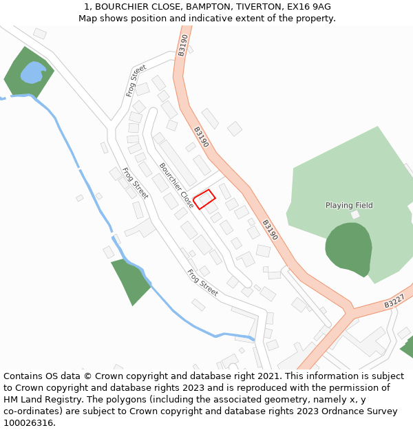 1, BOURCHIER CLOSE, BAMPTON, TIVERTON, EX16 9AG: Location map and indicative extent of plot