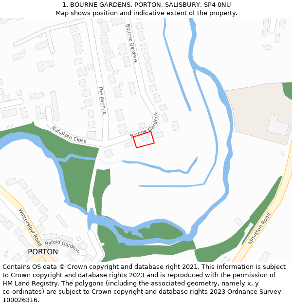 1, BOURNE GARDENS, PORTON, SALISBURY, SP4 0NU: Location map and indicative extent of plot