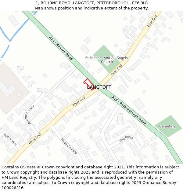 1, BOURNE ROAD, LANGTOFT, PETERBOROUGH, PE6 9LR: Location map and indicative extent of plot