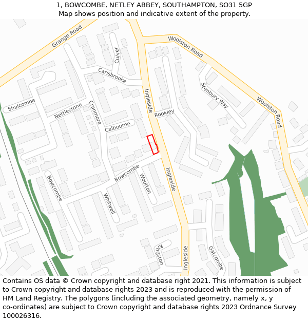 1, BOWCOMBE, NETLEY ABBEY, SOUTHAMPTON, SO31 5GP: Location map and indicative extent of plot