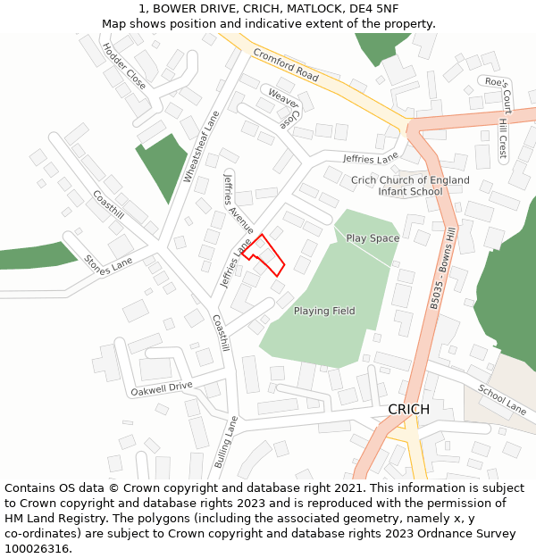 1, BOWER DRIVE, CRICH, MATLOCK, DE4 5NF: Location map and indicative extent of plot