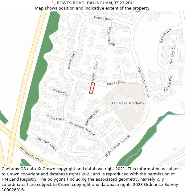 1, BOWES ROAD, BILLINGHAM, TS23 2BU: Location map and indicative extent of plot