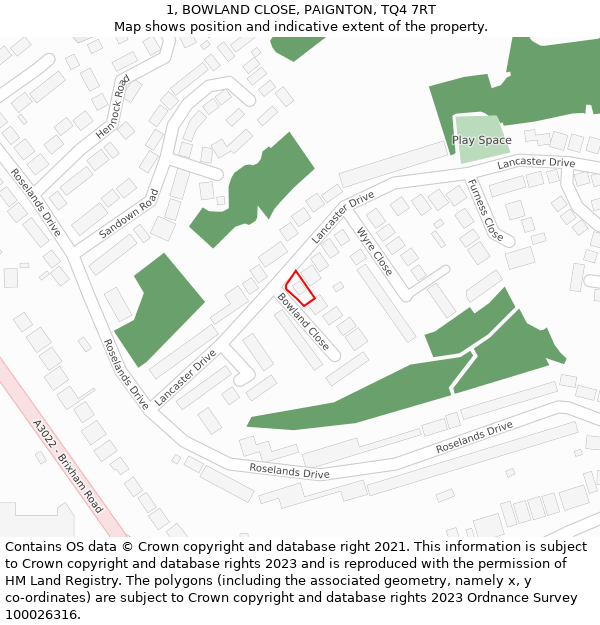 1, BOWLAND CLOSE, PAIGNTON, TQ4 7RT: Location map and indicative extent of plot