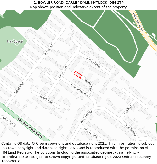 1, BOWLER ROAD, DARLEY DALE, MATLOCK, DE4 2TP: Location map and indicative extent of plot