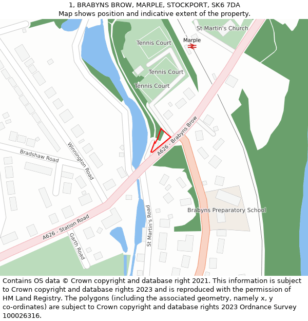 1, BRABYNS BROW, MARPLE, STOCKPORT, SK6 7DA: Location map and indicative extent of plot