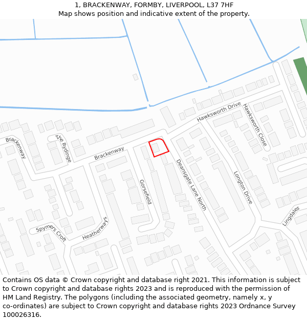 1, BRACKENWAY, FORMBY, LIVERPOOL, L37 7HF: Location map and indicative extent of plot