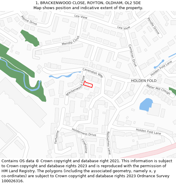 1, BRACKENWOOD CLOSE, ROYTON, OLDHAM, OL2 5DE: Location map and indicative extent of plot