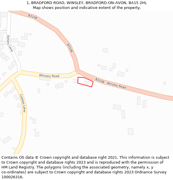 1, BRADFORD ROAD, WINSLEY, BRADFORD-ON-AVON, BA15 2HL: Location map and indicative extent of plot