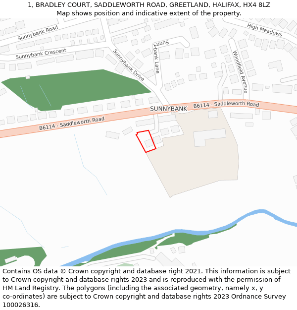 1, BRADLEY COURT, SADDLEWORTH ROAD, GREETLAND, HALIFAX, HX4 8LZ: Location map and indicative extent of plot