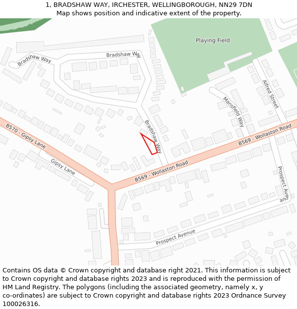 1, BRADSHAW WAY, IRCHESTER, WELLINGBOROUGH, NN29 7DN: Location map and indicative extent of plot
