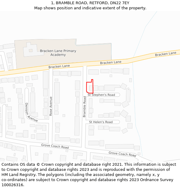 1, BRAMBLE ROAD, RETFORD, DN22 7EY: Location map and indicative extent of plot