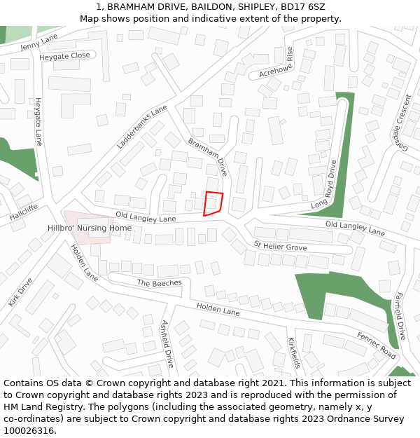 1, BRAMHAM DRIVE, BAILDON, SHIPLEY, BD17 6SZ: Location map and indicative extent of plot