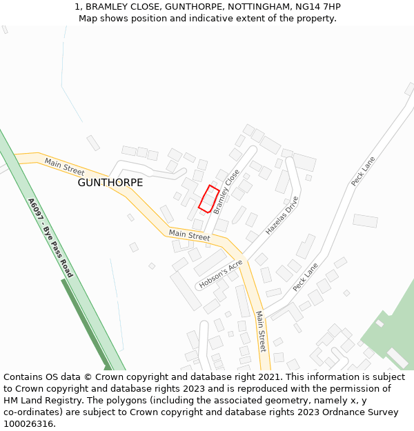 1, BRAMLEY CLOSE, GUNTHORPE, NOTTINGHAM, NG14 7HP: Location map and indicative extent of plot