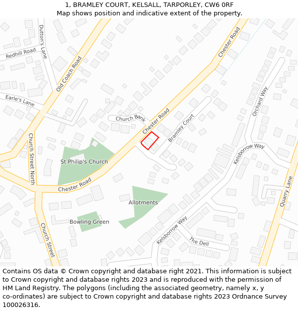 1, BRAMLEY COURT, KELSALL, TARPORLEY, CW6 0RF: Location map and indicative extent of plot