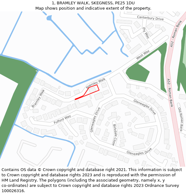 1, BRAMLEY WALK, SKEGNESS, PE25 1DU: Location map and indicative extent of plot