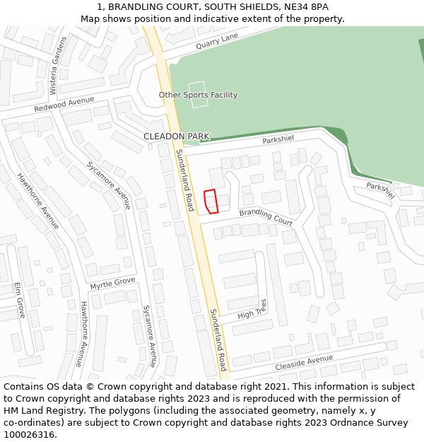 1, BRANDLING COURT, SOUTH SHIELDS, NE34 8PA: Location map and indicative extent of plot