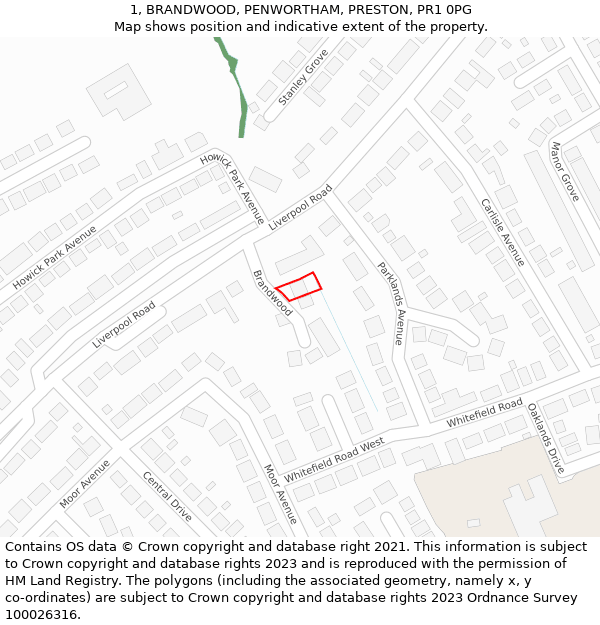 1, BRANDWOOD, PENWORTHAM, PRESTON, PR1 0PG: Location map and indicative extent of plot