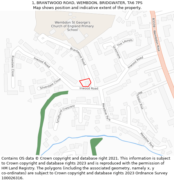 1, BRANTWOOD ROAD, WEMBDON, BRIDGWATER, TA6 7PS: Location map and indicative extent of plot