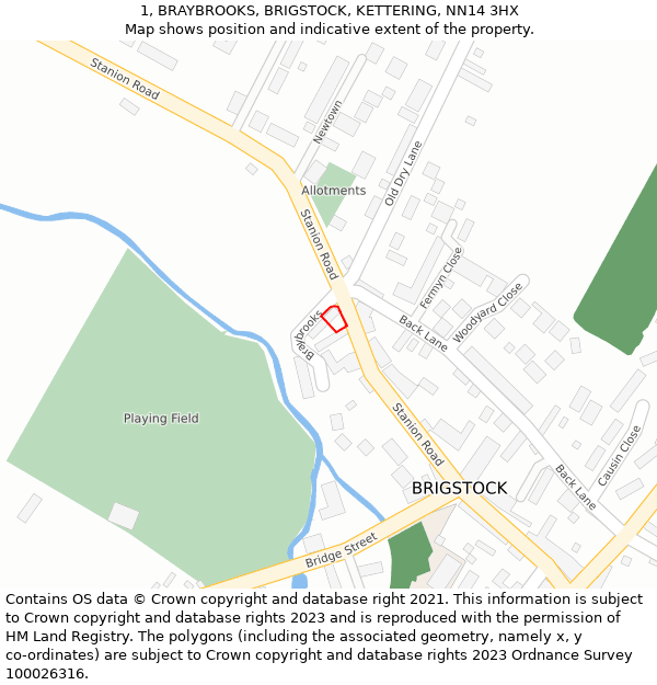1, BRAYBROOKS, BRIGSTOCK, KETTERING, NN14 3HX: Location map and indicative extent of plot