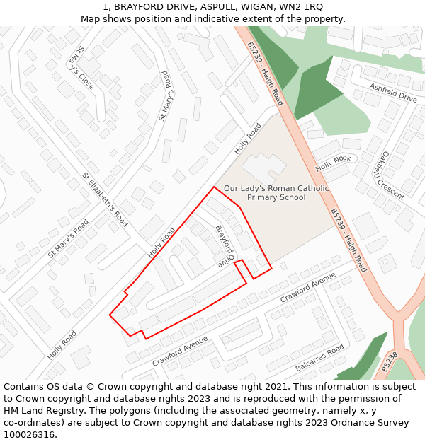 1, BRAYFORD DRIVE, ASPULL, WIGAN, WN2 1RQ: Location map and indicative extent of plot