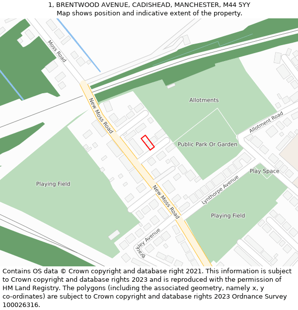 1, BRENTWOOD AVENUE, CADISHEAD, MANCHESTER, M44 5YY: Location map and indicative extent of plot