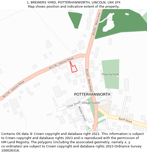 1, BREWERS YARD, POTTERHANWORTH, LINCOLN, LN4 2FX: Location map and indicative extent of plot
