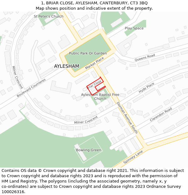 1, BRIAR CLOSE, AYLESHAM, CANTERBURY, CT3 3BQ: Location map and indicative extent of plot