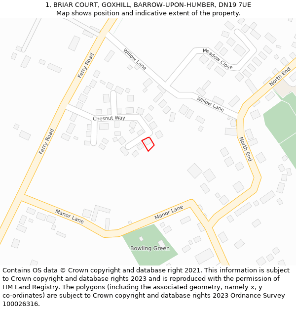 1, BRIAR COURT, GOXHILL, BARROW-UPON-HUMBER, DN19 7UE: Location map and indicative extent of plot