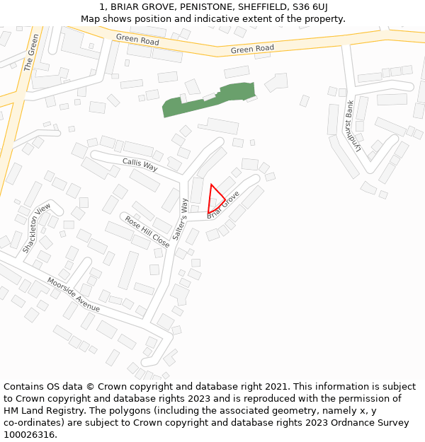 1, BRIAR GROVE, PENISTONE, SHEFFIELD, S36 6UJ: Location map and indicative extent of plot