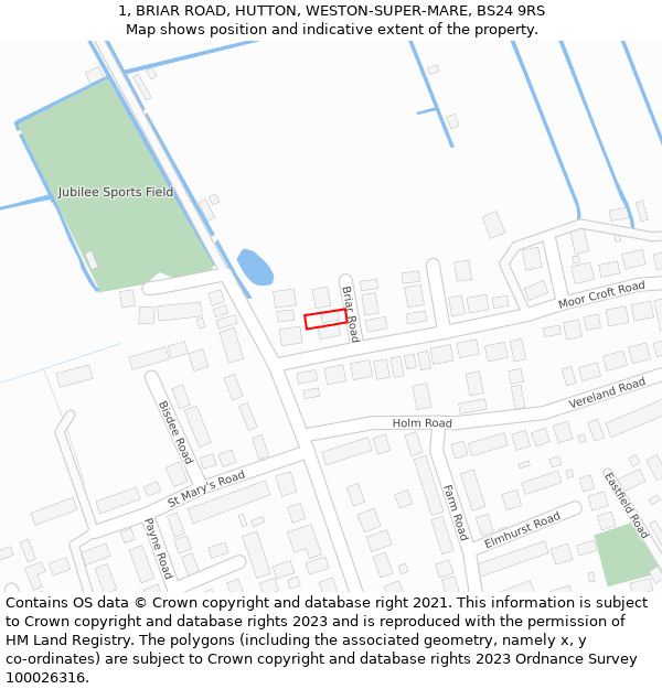 1, BRIAR ROAD, HUTTON, WESTON-SUPER-MARE, BS24 9RS: Location map and indicative extent of plot