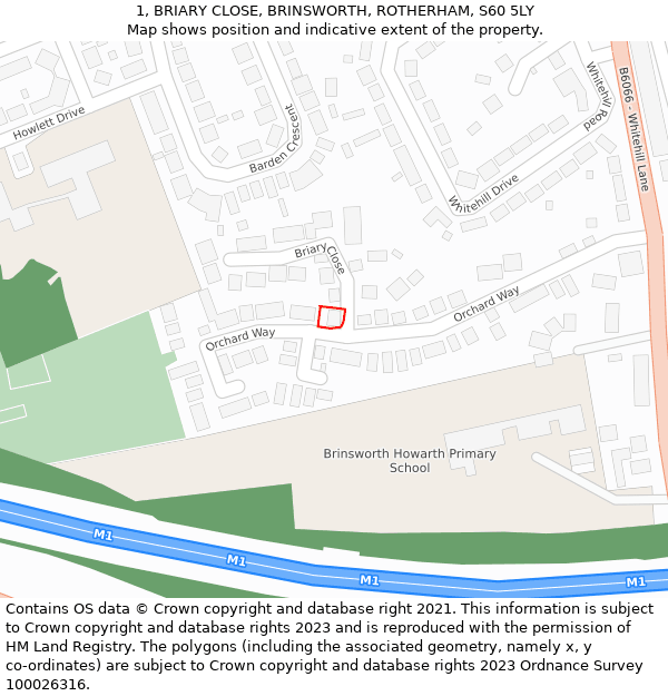 1, BRIARY CLOSE, BRINSWORTH, ROTHERHAM, S60 5LY: Location map and indicative extent of plot
