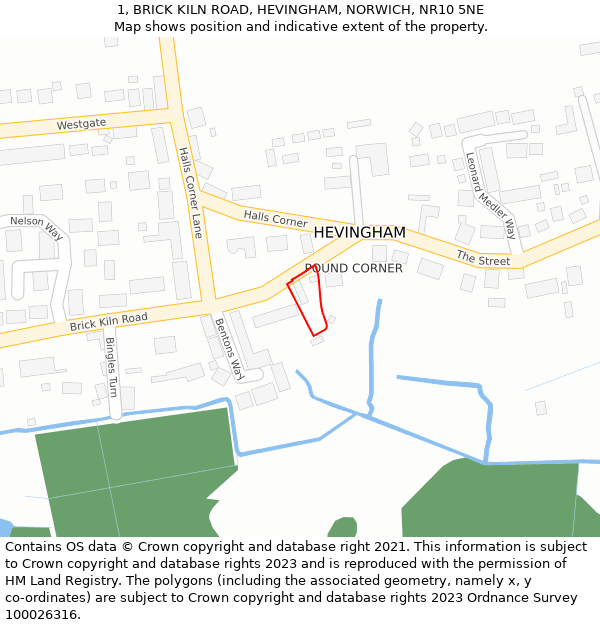 1, BRICK KILN ROAD, HEVINGHAM, NORWICH, NR10 5NE: Location map and indicative extent of plot