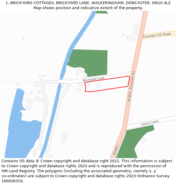 1, BRICKYARD COTTAGES, BRICKYARD LANE, WALKERINGHAM, DONCASTER, DN10 4LZ: Location map and indicative extent of plot