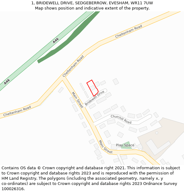 1, BRIDEWELL DRIVE, SEDGEBERROW, EVESHAM, WR11 7UW: Location map and indicative extent of plot