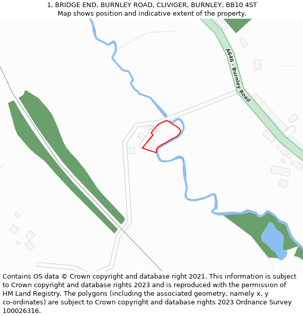 1, BRIDGE END, BURNLEY ROAD, CLIVIGER, BURNLEY, BB10 4ST: Location map and indicative extent of plot