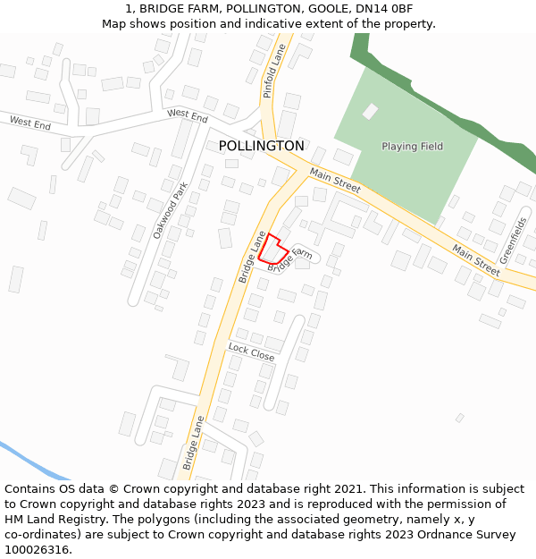 1, BRIDGE FARM, POLLINGTON, GOOLE, DN14 0BF: Location map and indicative extent of plot