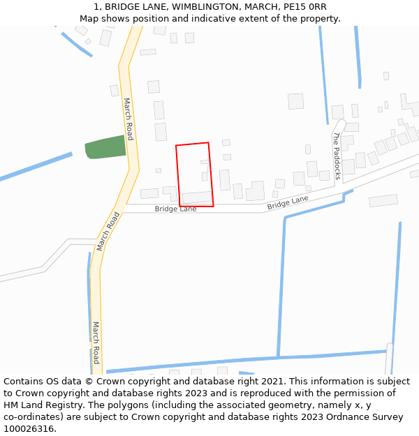 1, BRIDGE LANE, WIMBLINGTON, MARCH, PE15 0RR: Location map and indicative extent of plot