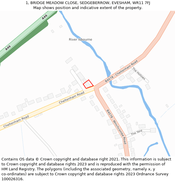 1, BRIDGE MEADOW CLOSE, SEDGEBERROW, EVESHAM, WR11 7FJ: Location map and indicative extent of plot