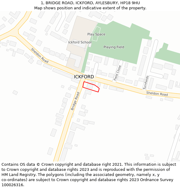 1, BRIDGE ROAD, ICKFORD, AYLESBURY, HP18 9HU: Location map and indicative extent of plot