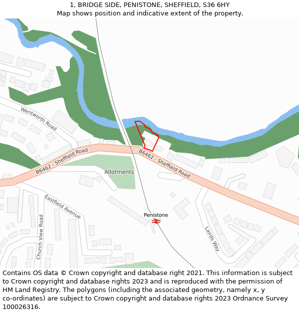 1, BRIDGE SIDE, PENISTONE, SHEFFIELD, S36 6HY: Location map and indicative extent of plot