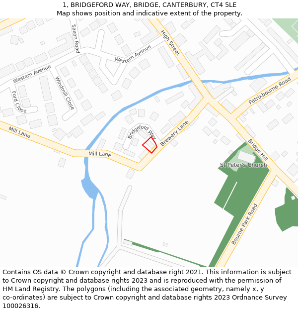 1, BRIDGEFORD WAY, BRIDGE, CANTERBURY, CT4 5LE: Location map and indicative extent of plot