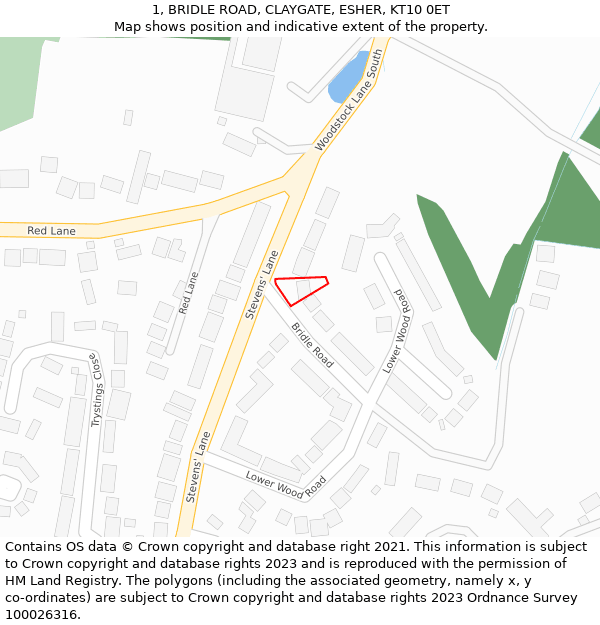 1, BRIDLE ROAD, CLAYGATE, ESHER, KT10 0ET: Location map and indicative extent of plot