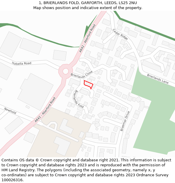 1, BRIERLANDS FOLD, GARFORTH, LEEDS, LS25 2NU: Location map and indicative extent of plot