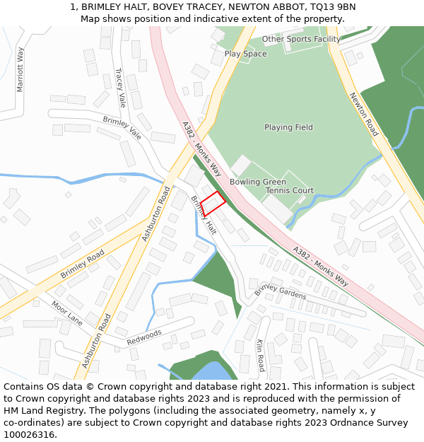 1, BRIMLEY HALT, BOVEY TRACEY, NEWTON ABBOT, TQ13 9BN: Location map and indicative extent of plot