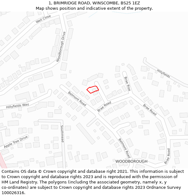 1, BRIMRIDGE ROAD, WINSCOMBE, BS25 1EZ: Location map and indicative extent of plot